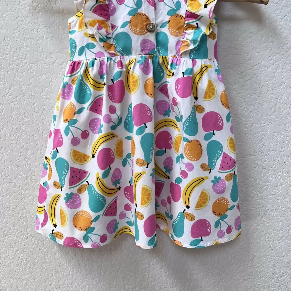 🌵3/$20 Emma & Elsa Girls Fruit Print Ruffle Dress Size 4T Cotton Summer